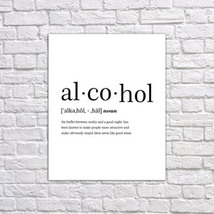 Alcohol Definition Print, Poster, Sign, Gifts, Dictionary Print ready to frame 0202