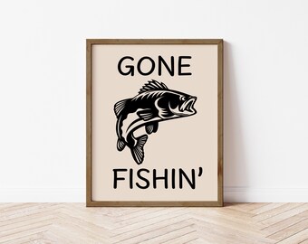 Gone Fishin' Trendy Wall Art Home Frame Not Included Cute Outdoors Bass Fishing Paper or Canvas