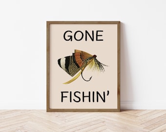 Gone Fishin' Trendy Wall Art Home Frame Not Included Cute Outdoors Fly Fishing Paper or Canvas