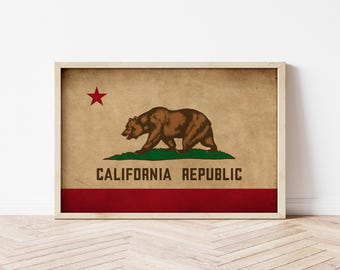 California Printable Download State Flag Vintage Wall Decor CA Flags Print Californian Gift Art flag Golden Bear Flag Prints Printing