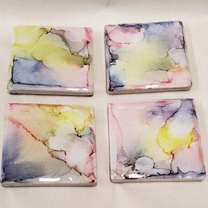 Resin tile coasters, Alcohol Inks & Resin Ceramic Tile Coasters, Set of 4, Gift Set, holiday gifts