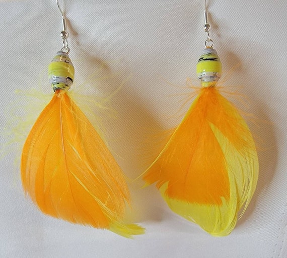 Yellow feather best sale earrings