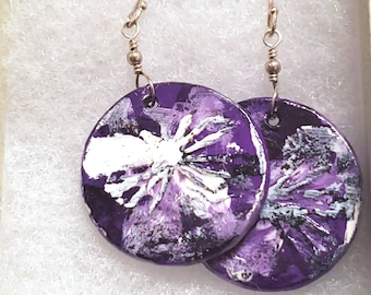 Purple Ceramic Earrings - Sterling Silver