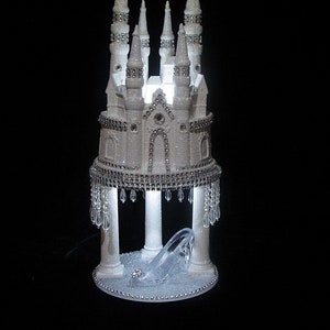 Cinderella Glittered Lighted White Castle 2 Tier Slipper Wedding Cake Topper