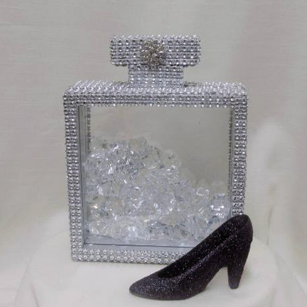 Silver Perfume Bottle Decoration Figurine Black High Heel Shoe