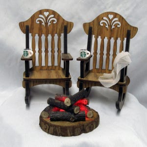 LIGHTED CAMP FIRE Wedding Cake Topper Rocking Chairs Country Rustic Theme