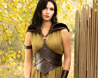 Hard leather Armor for Elf or Druid warrior with natural linen dress