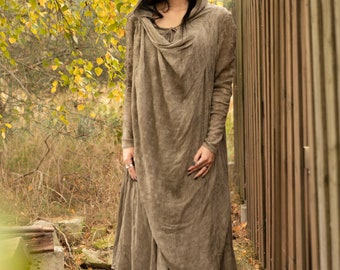 Soft and thin postapo dress with hooded cape