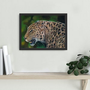 Léopard - Faune Artdéco originale Zeichnung Pastell Gemälde Wandkunst