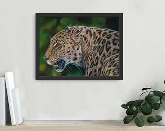 Leopard - Original Zeichnung Pastell Gemälde Wandkunst Artdeco Wildtiere