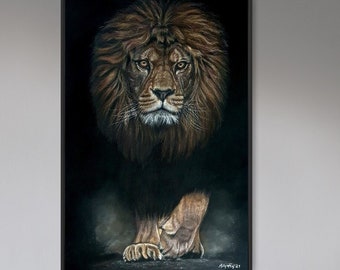 Wandbild Löwe - Original Pastell Zeichnung afrikanischer Löwe Gemälde Pastellzeichnung Malerei Wandkunst wildlife art