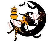 Halloween Pyrex Pinup Witch on Moon vinyl decal