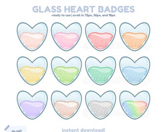 Glas Herz Twitch Sub Badges | Mehrfarbige Abonnenten-Badges (Digitaler Download)