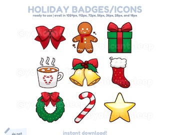 Feiertag Twitch Sub Badges | Handgezeichnete Weihnachts Emotes (Digitaler Download)