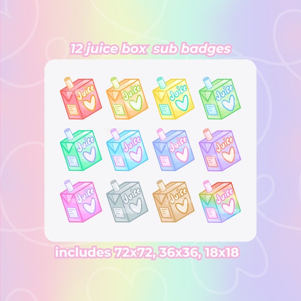 Set of Multicolor Cute Juice Box Sub Badges for Streaming on Twitch/YouTube/Kick/Discord | Twitch Sub Badges | Subscriber Badges