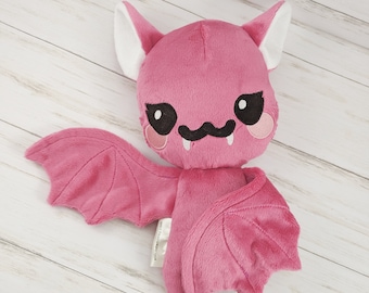 Custom Bat Plush - Halloween Girl Bat Softie - Embroidered Face - Multiple Colors