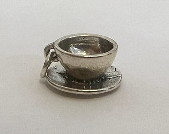 Cup and Saucer Sterling Silver 3D Charm for Charm Bracelet