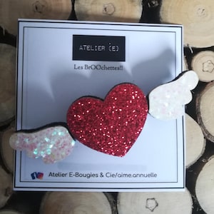 Sequined Winged Heart Brooch