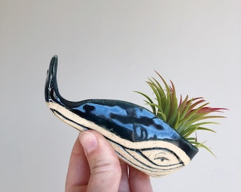 Handmade, Handsculpted ((SMALL Size)) Blue Green Whale Ceramic Bowl Sculpture Air Planter Decorative Jewelry Holder