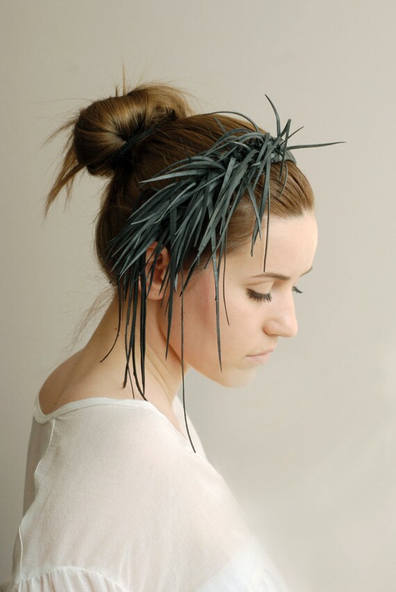 Black Shaggy Tiara, Black Crown, Hair Accessory, Black Headband, Fashion Headpiece, Rubber Diadem, Contemporary Accessory