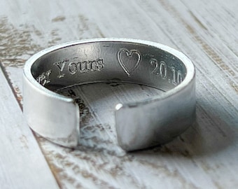 Cuff Ring Engraved Aluminium FREE Personalisation Secret Message Boyfriend Girlfriend Best Friend Gift Anniversary Love Token Valentine