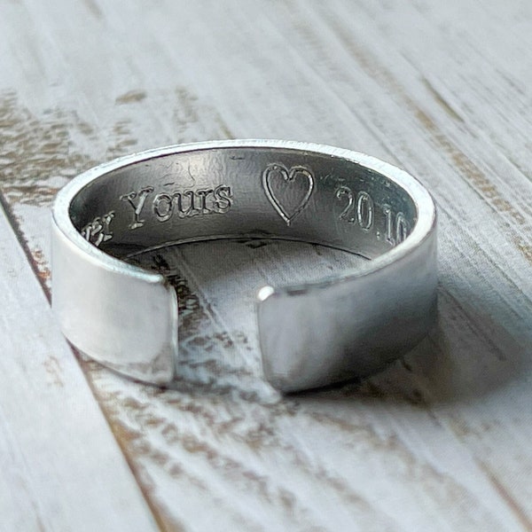 Engraved Aluminum Cuff Ring: Personalized Secret Message Gift