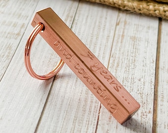 Copper Bar Keyring 7th Anniversary Gift Idea Engraved Personalised Gift for Him  for Her Couples  Family  Home New House Mother's Day