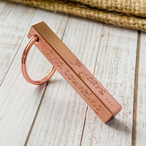 Copper Bar Keyring 7th Anniversary Gift Idea Engraved Personalised Gift for Him for Her Couples Family Home New House Mother's Day image 1