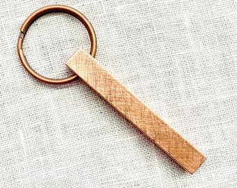 Copper Bar Keyring 7th Anniversary Textured Patina Engraved Personalised Gift for Him for Her Couples Family Home New House Mother's Day