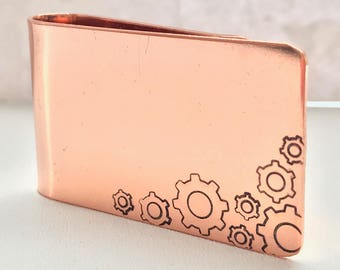 Steampunk Copper Money Clip Handmade and Hand Stamped Ideal  Mans Gift for Weddings Groom Best Man, Anniversaries Graduation
