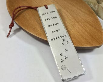 Bookmark Hand Stamped Christmas Gift Mother's Day Love You All The Words Ever Written Great Gift For Her Booklover Gift For Mum Grandma Gift