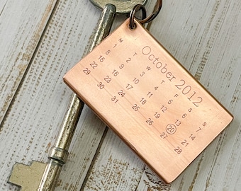 Llavero de cobre del calendario de tuberías de cobre reciclado Regalo del 7º aniversario 22 años Llavero de cumpleaños reciclado rústico para él para su boda