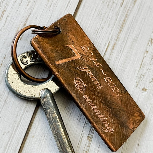 Copper Key Ring Key Chain Distressed Patina Recycled Copper 7th Anniversary Gift 22 Years