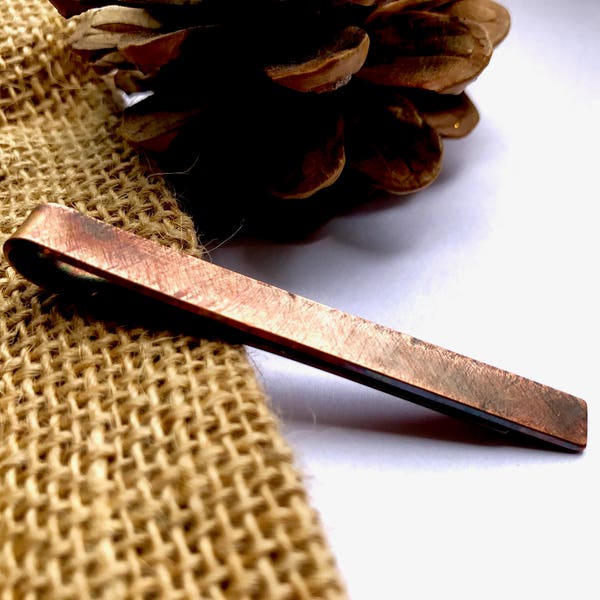 Copper Tie Clip Textured Finish Distressed Look Choice of Length Groom Ushers Best Man and Groomsmen Anniversary Father's Day Valentine Gift