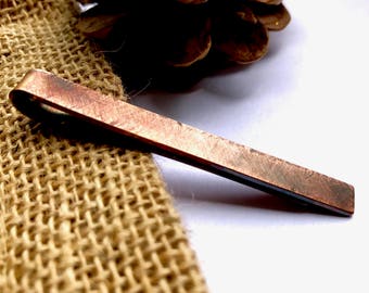 Copper Tie Clip Textured Finish Distressed Look Choice of Length Groom Ushers Best Man and Groomsmen Anniversary Father's Day Valentine Gift