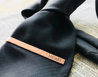 Clip de corbata de cobre con superficie texturizada y grabado de 6 cm de longitud, 7º aniversario, boda de novio para novio, ujieres, padrino y padrinos de boda