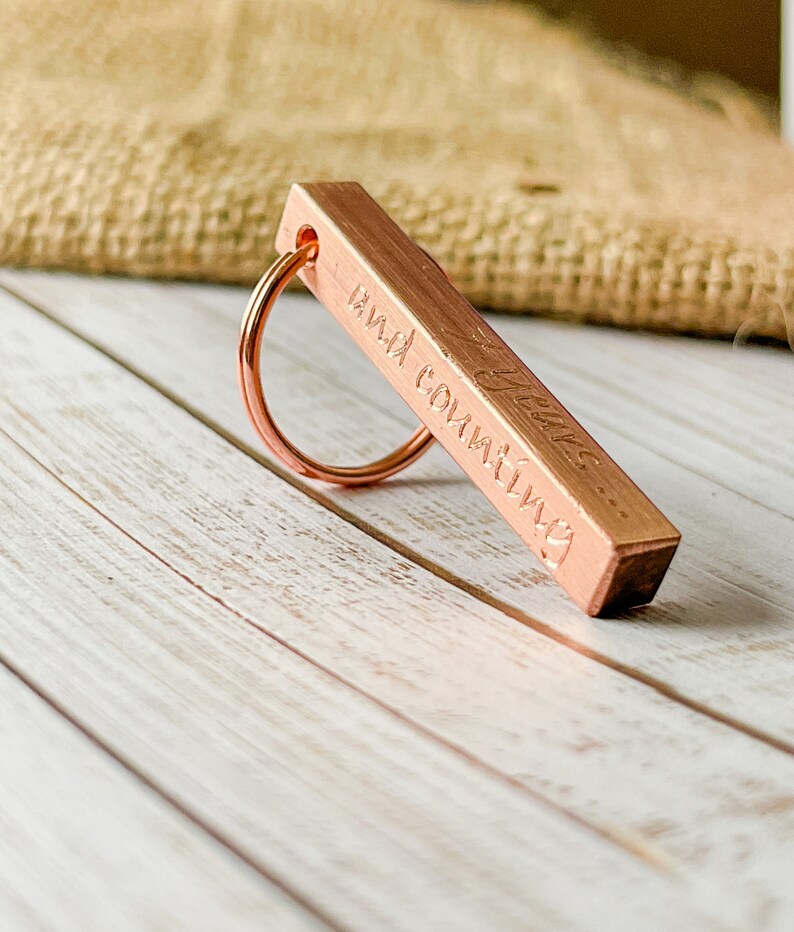 Copper Bar Keyring 7th Anniversary Gift Idea Engraved Personalised Gift for Him for Her Couples Family Home New House Mother's Day image 5