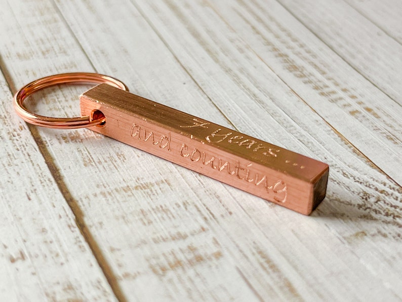 Copper Bar Keyring 7th Anniversary Gift Idea Engraved Personalised Gift for Him for Her Couples Family Home New House Mother's Day image 3