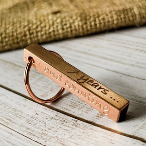 Copper Bar Keyring 7th Anniversary Gift Idea Engraved Personalised Gift for Him for Her Couples Family Home New House Mother's Day image 4