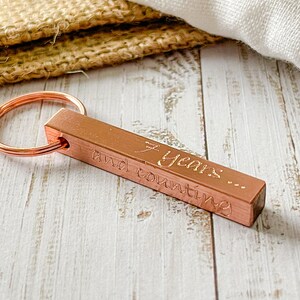 Copper Bar Keyring 7th Anniversary Gift Idea Engraved Personalised Gift for Him for Her Couples Family Home New House Mother's Day image 2