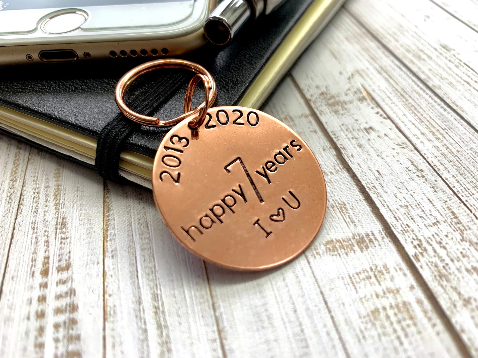 7th Anniversary Copper Key Ring Hand Stamped 20132020 7 happy Etsy