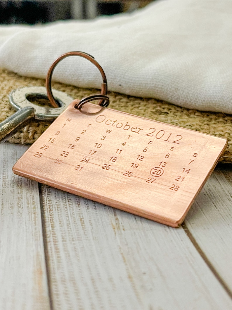 Copper Key Ring from Recycled Copper Pipe Calendar 7th Anniversary Gift 22 Years Birthday Key Chain Upcycled Rustic For Him For Her Wedding image 9