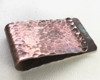 Hand Made Copper Money Clip Hammered Texture  Distressed Patina Antique Look For Boyfriend Dad Husband Birthday Gift Christmas Best Man