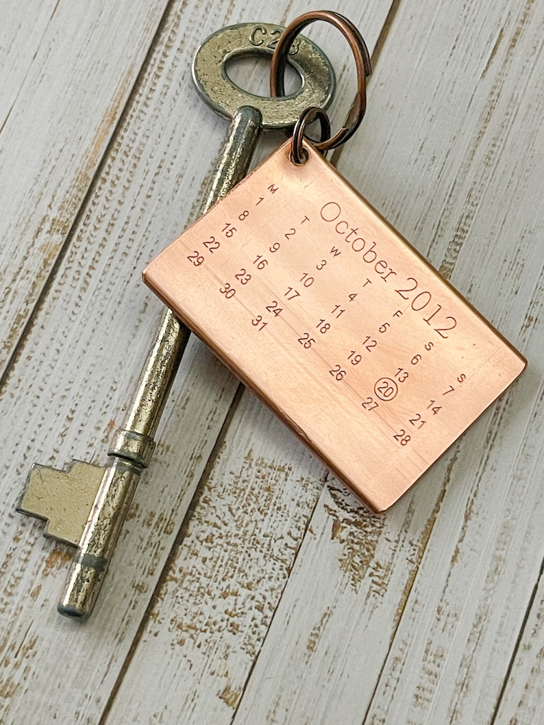 Copper Key Ring from Recycled Copper Pipe Calendar 7th Anniversary Gift 22 Years Birthday Key Chain Upcycled Rustic For Him For Her Wedding image 1