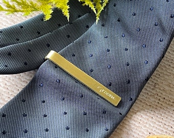 Brass Tie Clip Standard Size 6cm Personalize Tie Bar En FREE Personalisation For Him Groom Best Man Boyfriend 8th Anniversary Valentine