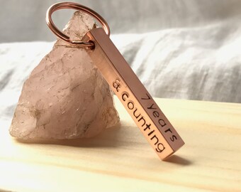 Copper Bar Keyring 7th Anniversary Gift Idea Hand Stamped Personalised Gift for Him for Her Couples Family Home New House Mother's Day