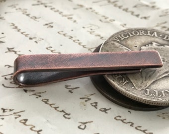 Copper Tie Clip  Antique Vintage 1920s Look Re-enactment Costume Accessory Skinny or Narrow Fit For Him Suit Victorian Look Cosplay