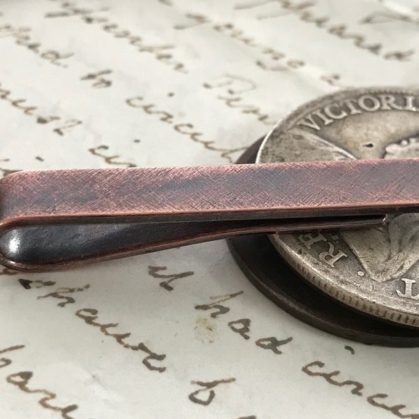 Copper Tie Clip  Antique Vintage 1920s Look Re-enactment Costume Accessory Skinny or Narrow Fit For Him Suit Victorian Look Cosplay