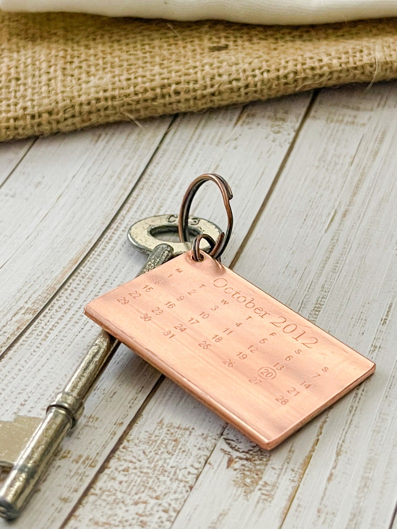 Copper Key Ring from Recycled Copper Pipe Calendar 7th Anniversary Gift 22 Years Birthday Key Chain Upcycled Rustic For Him For Her Wedding image 8