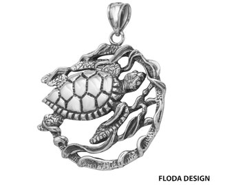 Sea Turtle Pendant in Sterling Silver, Turtle Jewelry, Nautical Jewelry FD-21-6